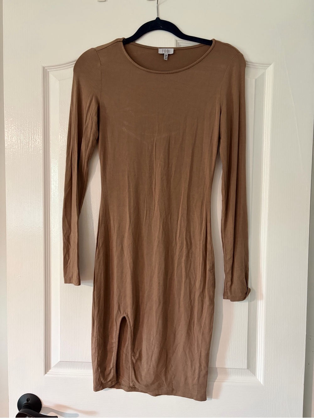 Tobi Long Sleeve Camel/Tan Bodycon Dress